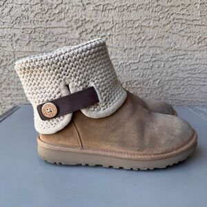 UGG Women's Shaina Tan Suede Knit Pull On Winter Boot Size US 8 Warm Shearling